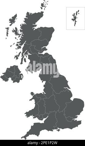 Mappa vettoriale vuota del Regno Unito con divisioni amministrative. Livelli modificabili ed etichettati in modo chiaro. Illustrazione Vettoriale