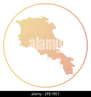 Badge digitale Armenia. Mappa punteggiata di Armenia in cerchio. Icona tecnica del paese con punti sfumati. Illustrazione del vettore freddo. Illustrazione Vettoriale