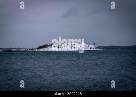 Fort Charlotte sull'isola di Georges parte di Parks Canada nella baia di Terence di Halifax Harbour Nova Scotia, Canada Foto Stock