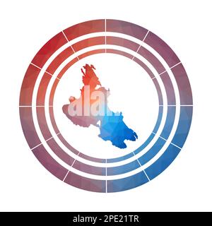 Badge Krk. Logo a gradiente luminoso dell'isola in basso stile poly. Veglia multicolore segno arrotondato con mappa in stile geometrico per le tue infografiche. Illustrazione Vettoriale