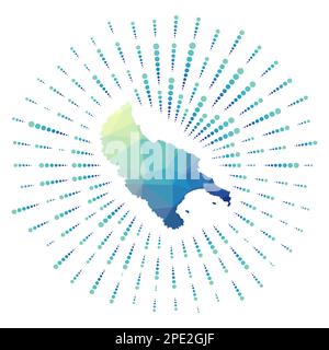 Forma dell'isola di Zante, raffica di sole poligonale. Mappa dell'isola con coloratissime razze. L'illustrazione di Zante in digitale, tecnologia, internet, rete Illustrazione Vettoriale