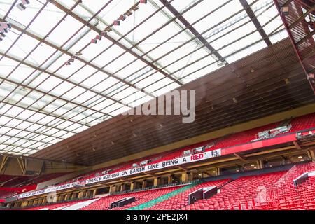 Il tabellone termina presso la casa di Old Trafford del Manchester United in un giorno di non partita Foto Stock