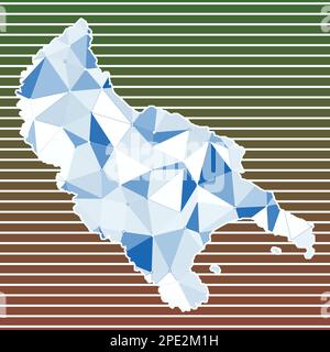 Illustrazione vettoriale dell'isola di Zante. Design dell'isola di Zante su sfondo a strisce sfumate. Tecnologia, internet, rete, concetto di telecomunicazione Illustrazione Vettoriale