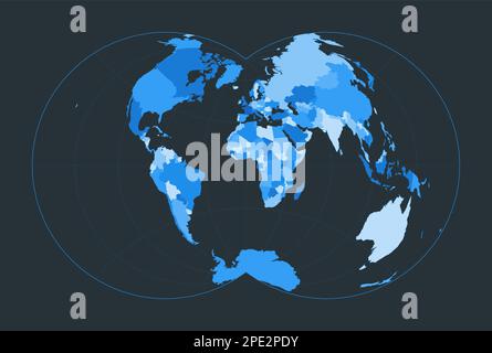 Mappa del mondo. Proiezione globulare Nicolosi. Illustrazione futuristica del mondo per la tua infografica. Bella tavolozza di colori blu. Illustrazione vettoriale moderna. Illustrazione Vettoriale