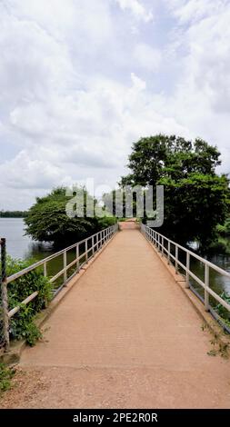 Vista ritratto del vicolo pedonale del lago di Agara. Laghi ben mantenuti e parte della serie di laghi di Varthur è un lago di 80 acri situato ad Agara. Foto Stock