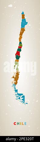 Mappa del Cile. Poster del paese con aree colorate. Vecchio grunge texture. Illustrazione vettoriale del Cile con nome del paese. Illustrazione Vettoriale