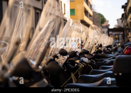 Ciclomotori e scooter per le strade di Firenze in Italia. Foto Stock