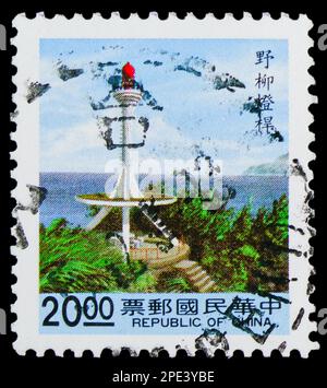 MOSCA, RUSSIA - 15 FEBBRAIO 2023: Francobollo stampato in Cina mostra Yeh Liu Beacon, Taipei, Fari, seconda serie definitiva di stampe, circa 199 Foto Stock