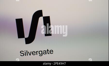 Bangkok Thailandia. Marzo 15 2023. Logo Silvergate Bank. Marchio di Silvergate Bank su monitor digitale. Fallimento di Silvergate Bank nel 2023 ha causato b Foto Stock