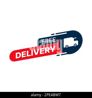 Icona di consegna gratuita, camion di spedizione o simbolo di ordine espresso vettore servizio corriere. Adesivo di consegna gratuito con furgone auto per pacchi e pacchi postali Illustrazione Vettoriale