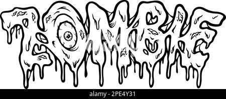 Zombie occhio fusione font lettere parola monocromatico vettore illustrazioni per il tuo logo di lavoro, merchandise t-shirt, adesivi e disegni di etichette, poster, gr Illustrazione Vettoriale