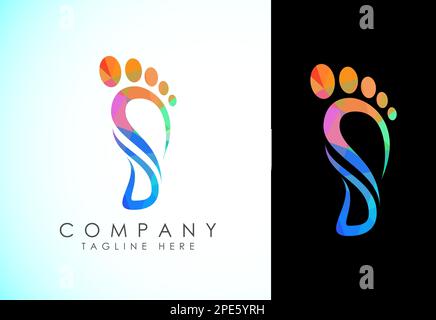 Modello con logo poligonale per piede e cura, basso poly per l'assistenza sanitaria a piede e caviglia Illustrazione Vettoriale