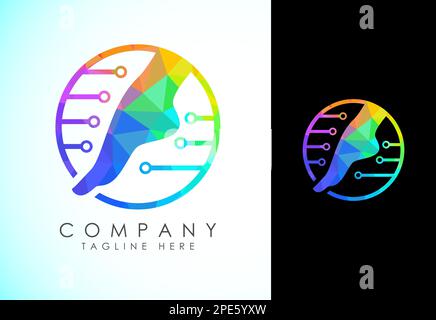 Modello con logo poligonale per piede e cura, basso poly per l'assistenza sanitaria a piede e caviglia Illustrazione Vettoriale