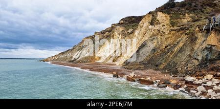 Una vista aerea della splendida attrazione Needles Landmark, Regno Unito Foto Stock