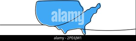 Silhouette degli Stati Uniti colorata disegno continuo a una linea. Silhouette country USA, una linea continua, illustrazione colorata. Illustrazione Vettoriale