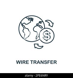 Icona della linea di trasferimento del filo. Segno elemento colorato dalla collezione di gestione finanziaria. Contorno Wire Transfer icona segno per web design, infografiche e. Illustrazione Vettoriale