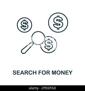 Cerca l'icona della linea di denaro. Segno elemento colorato dalla collezione di gestione finanziaria. Profilo Ricerca di denaro icona segno per il web design, infografiche Illustrazione Vettoriale