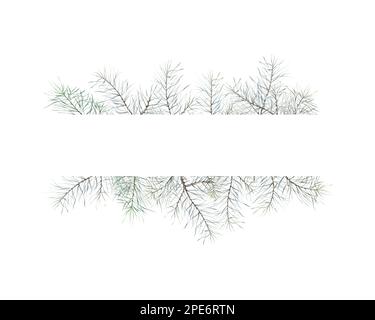 Acquerello Natale cornice di rami di pino. Elemento decorativo per bigliettino. Illustrazione Foto Stock