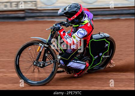 Tom Brennan in azione durante la Belle Vue Aces Media Day al National Speedway Stadium di Manchester, mercoledì 15th marzo 2023. (Foto: Ian Charles | NOTIZIE MI) Credit: NOTIZIE MI & Sport /Alamy Live News Foto Stock