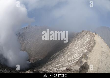 Fumo che sale dal cratere vulcanico, Monte bromo, bromo Tengger Semeru N. P. East Java, Indonesia Foto Stock