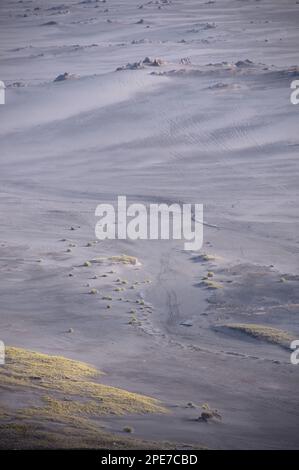 Pianura di sabbia che circonda i vulcani, 'Mare di Sand', vicino al Monte bromo e al Monte Batok, bromo Tengger Semeru N. P. East Java, Indonesia Foto Stock