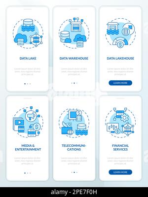 Schermate dell'app mobile di onboarding blu Data Lake Illustrazione Vettoriale