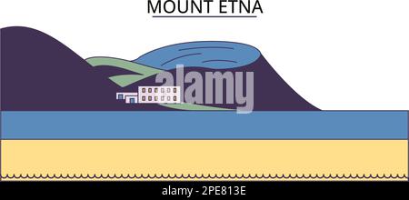 Italia, punti di riferimento del turismo sull'Etna, illustrazione vettoriale del viaggio in città Illustrazione Vettoriale
