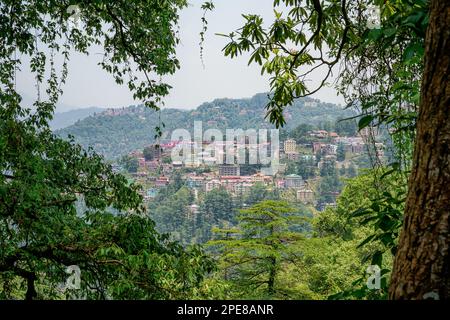 Paesaggio urbano di Shimla, la capitale dello stato dell'Himachal Pradesh, situata nel nord-ovest dell'Himalaya, in India Foto Stock