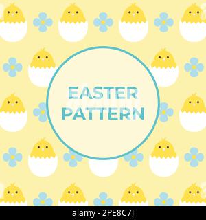 Primavera di Pasqua modello decorativo con polli per il pacchetto, sfondo. Illustrazione vettoriale di stile piatto Illustrazione Vettoriale