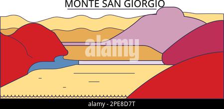 Italia, Monte San Giorgio luoghi di interesse turistico, vettore città viaggio illustrazione Illustrazione Vettoriale