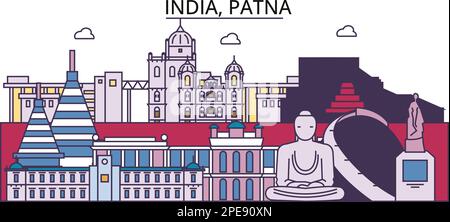 India, Patna turismo punti di riferimento, vettore città viaggio illustrazione Illustrazione Vettoriale