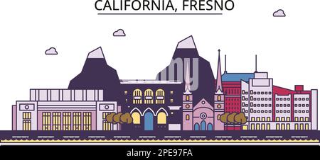 Stati Uniti, Fresno turismo punti di riferimento, vettore città viaggio illustrazione Illustrazione Vettoriale