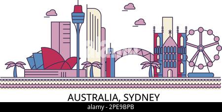 Australia, luoghi di interesse turistico della città di Sydney, illustrazione vettoriale dei viaggi in città Illustrazione Vettoriale