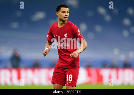 Madrid, Spagna. 15th Mar, 2023. Cody Gakpo del Liverpool FC durante la partita della UEFA Champions League, gara di 16, 2nd tappa tra il Real Madrid e il Liverpool FC giocata allo stadio Santiago Bernabeu il 15 marzo 2023 a Madrid, Spagna. (Foto di Colas Buera/PRESSIN) Credit: PRESSINPHOTO SPORTS AGENCY/Alamy Live News Foto Stock