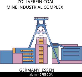 Germania, Essen, Zollverein miniera di carbone complesso turistico punti di riferimento industriali, vettore città viaggio illustrazione Illustrazione Vettoriale