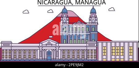 Nicaragua, Managua luoghi di interesse turistico, vettore città viaggio illustrazione Illustrazione Vettoriale