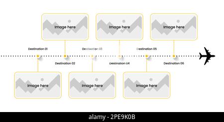 Modello infografico con icone e 6 opzioni o passaggi. Concetto di viaggio. Può essere utilizzato per il layout del flusso di lavoro, il diagramma, il banner, il webdesign. Vettore illustrati Illustrazione Vettoriale