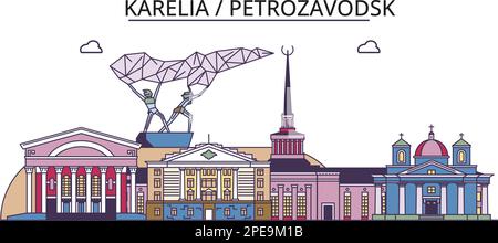 Russia, Petrozavodsk turismo punti di riferimento, vettore città viaggio illustrazione Illustrazione Vettoriale