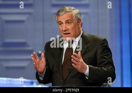 Roma, Italia. 15th Mar, 2023. Antonio Tajani durante la trasmissione porta a porta su Rai 1 presso gli studi Rai di Via Teulada il 15 marzo 2023 a Roma. (Foto di Fabrizio Corradetti/Livemedia) Credit: Independent Photo Agency/Alamy Live News Foto Stock