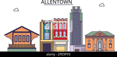 Stati Uniti, punti di riferimento del turismo di Allentown, illustrazione vettoriale del viaggio della città Illustrazione Vettoriale