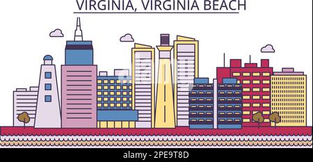 Stati Uniti, Virginia Beach turismo punti di riferimento, vettore città viaggio illustrazione Illustrazione Vettoriale