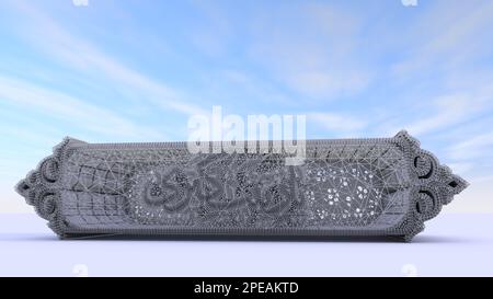 3D illustrazione architettonica del più pio nome della figlia di Imam Ali COME chiamato Zainab UL Kubra SA tessuta in calligrafia araba. Foto Stock