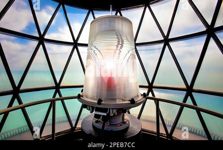 Fari storici con lenti Fresnel, Bill Baggs SP, Florida Foto Stock