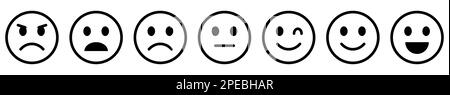 Feedback sotto forma di emozioni. Serie di icone delle linee delle emoticon. Illustrazione vettoriale Illustrazione Vettoriale