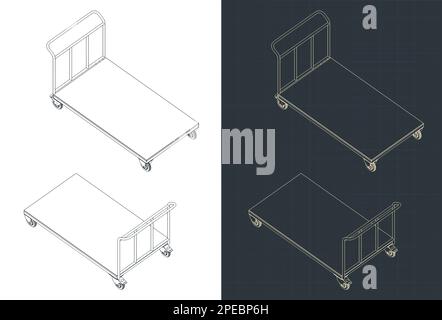 Illustrazione vettoriale stilizzata di modelli isometrici di carrello a piattaforma Illustrazione Vettoriale