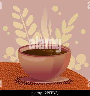 Una tazza di tè, foglie autunnali, sfondo caldo, igge Illustrazione Vettoriale