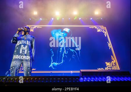 Manchester, Regno Unito. 15th marzo 2023. Calvin Cordozar Broadus Jr. Professionalmente conosciuto come Snoop Dogg suona all'AO Arena, Manchester. 2023-03-15. Credit: Gary Mather/Alamy Live News Foto Stock