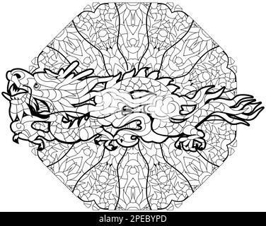 Zentangle drago in stile mandala per colorare, per il design di t-shirt, tatuaggi e altre decorazioni Illustrazione Vettoriale