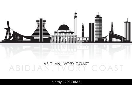 Silhouette Skyline panorama della città di Abidjan, Costa d'Avorio - illustrazione vettoriale Illustrazione Vettoriale