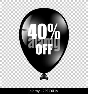 Nero Baloon con testo 40 percento. Illustrazione vettoriale. Palloncini con percentuali sullo sfondo isolato. Illustrazione Vettoriale